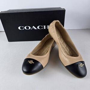 NIB Coach Bonnie LTR Ballet Flat in Nude Pink/Black New in Box Size 8 1/2
